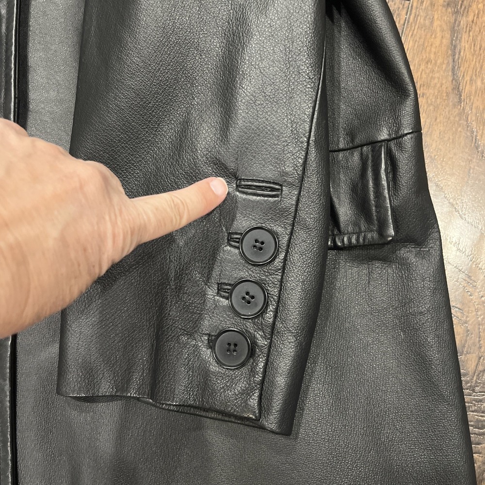 Vtg Newport News‎ Black Leather Long Overcoat Women's Size 22W Matrix/ Mob - Picture 9 of 12